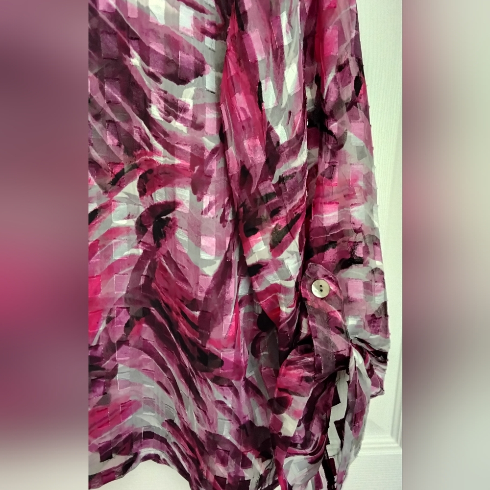 Ruby Rd. Purple / Silver Abstract Button-Front Blouse - Picture 4 of 7